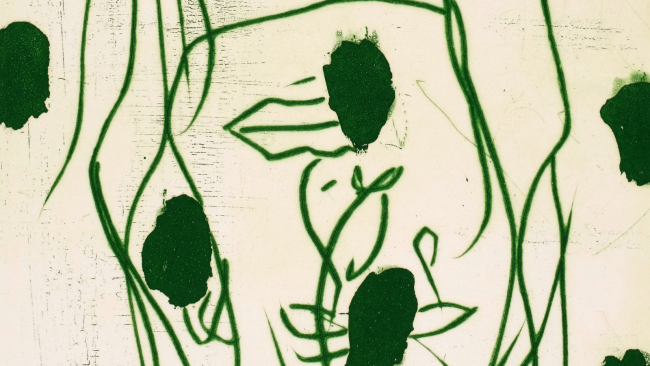 Œuvre de Georg Baselitz : Grüne Punkte, 1992 - Aquatinte (Musée L - Fonds Suzanne Lenoir)