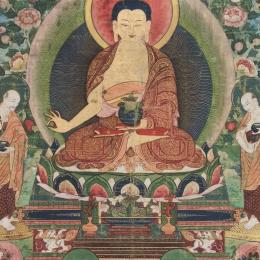 Thangka, Bouddha et ses disciples, Tibet, 17e s., Détrempe sur coton, 63,5 x 47 cm, Bruxelles, Musées royaux d’Art et d’Histoire, N° inv. VER.203, © MRAH, Bruxelles