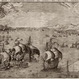 Frans HUYS (Anvers, 1522 – Anvers, 1562), d’après Pieter Bruegel l’Ancien, Combat naval dans le détroit de Messine, 1561. Burin. 42,5 x 71,5 cm. N° inv. ES97. Fonds Suzanne Lenoir.