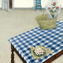 Micheline BOYADJIAN (Bruges, 1923 – Ixelles, 2019), Retour du marché, 1979. Peinture à l’huile sur papier marouflé sur panneau. 88,5 x 56,6 cm. N°inv. AM1096. Donation Boyadjian.