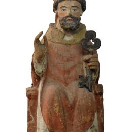Saint Pierre, France, 19e s. (?). Chêne et toile polychromée. 84 x 33 x 21 cm. N° inv. VH391. Legs F. Van Hamme.