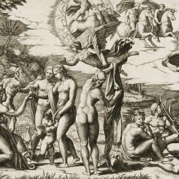 Marc-Antoine RAIMONDI (Bologne, 1480 – Bologne, 1534), Le Jugement de Pâris, 1510-1511. Burin. 29,4 x 44,5 cm. N° inv. ES550. Fonds Suzanne Lenoir.